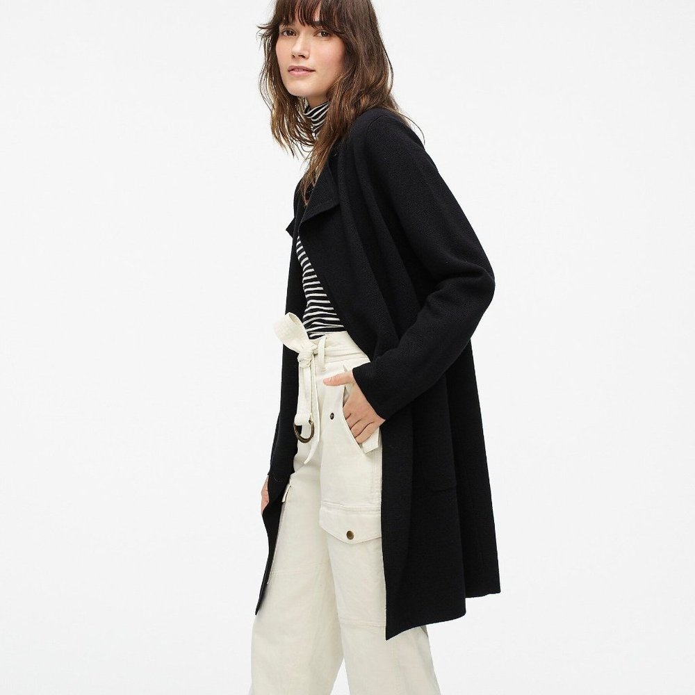 J. Crew Juliette collarless sweater-blazer in linen blend.